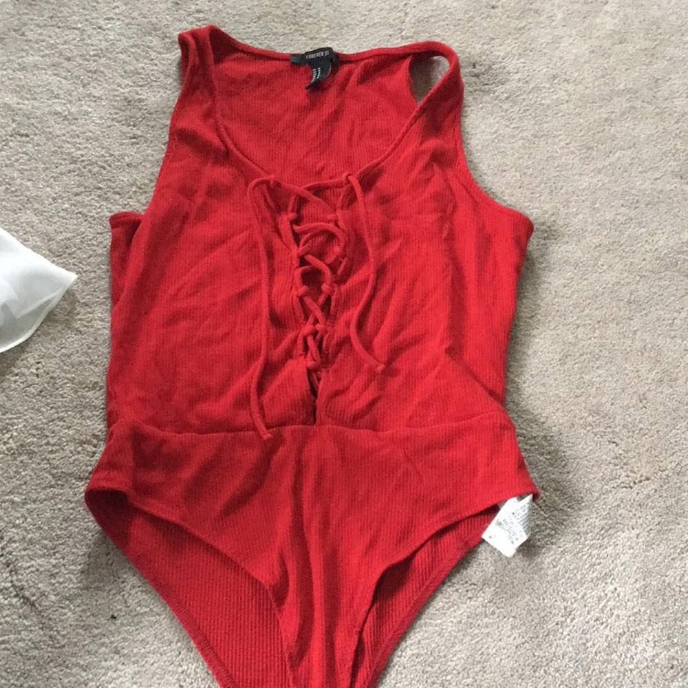 Ribbed lace up bodysuit